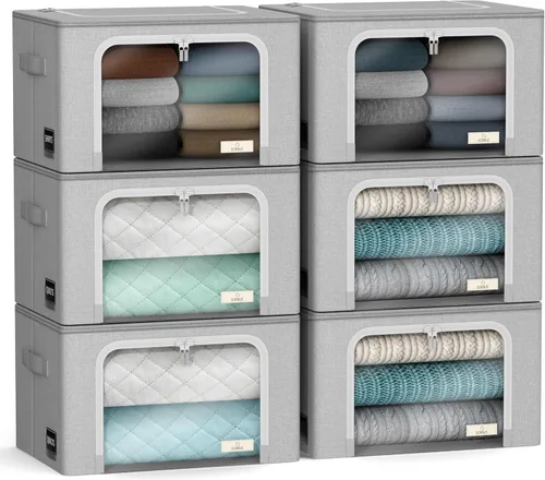 Vista 11 de Sorbus Cajas de almacenamiento con marco de metal - Bolsas organizadoras de ropa apilables y plegables - Contenedores de almacenamiento de tela