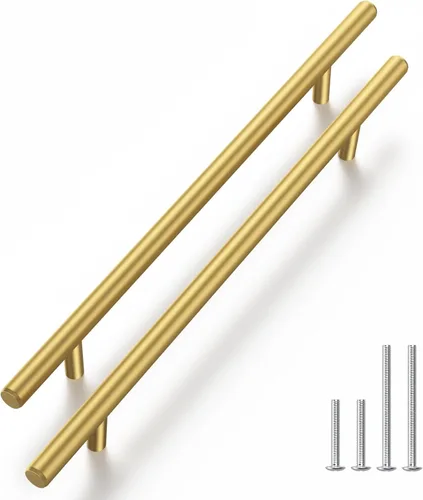 Vista 18 de Haliwu Paquete de 5 manijas doradas de gabinete de cocina de 2-1/2 pulgadas para tiradores de cajón, tiradores dorados cepillados, accesorios