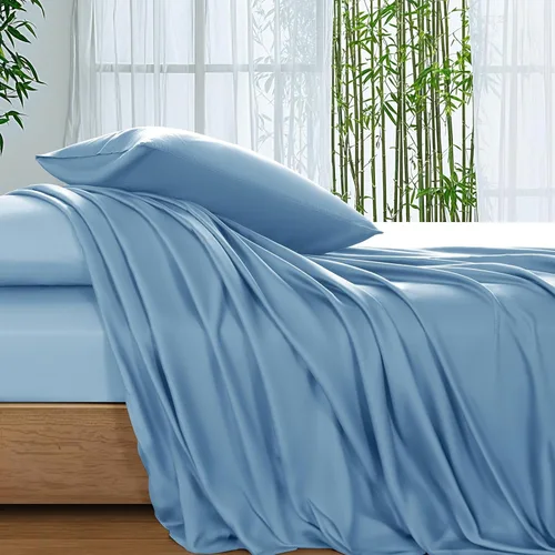 Vista 15 de SONORO KATE Sábanas 100% viscosa derivada de bambú tamaño matrimonial, sábanas ultra transpirables y refrescantes para personas que duermen con Beige