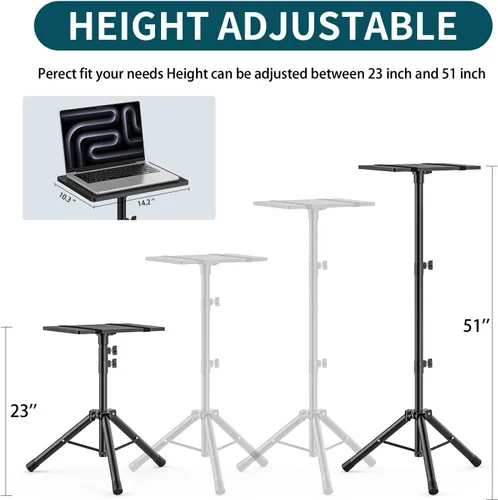 Vista 2 de GLEAM Trípode para proyector de 23 a 51 pulgadas, soporte de trípode para laptop con banda elástica, altura ajustable para oficina, hogar