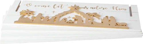 Vista 7 de Glitzhome Collar de árbol de madera, cubierta de base de árbol de Navidad, collares de árbol de Navidad para árboles artificiales, escena