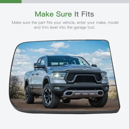 Vista 2 de SCITOO Espejo retrovisor lateral de vidrio para pasajero derecho para 2010-2019 para Dodge RAM 1500 W/Cromado calefactable, espejo exterior
