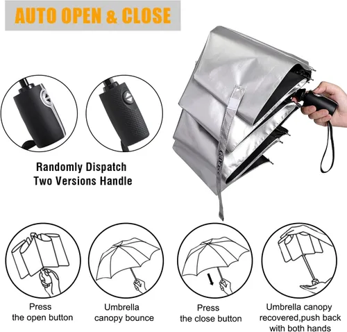 Vista 2 de G4Free Paraguas de viaje con protección UV UPF 50+ de 42/46 pulgadas con Negro/Plateado
