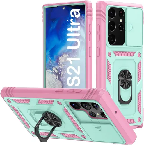 Vista 194 de PASNEW Funda militar para iPhone 13 Pro Max, cubierta de cámara deslizante y soporte de anillo de metal de 360°, carcasa rígida multicapa resistente
