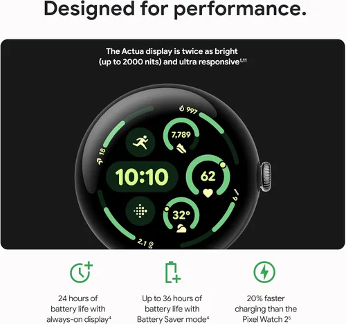 Vista 3 de Google Pixel Watch 3 (41mm) Modelo más reciente - Reloj inteligente Android - Caja de aluminio negro mate - Banda Obsidian - LTE (reacondicionado)