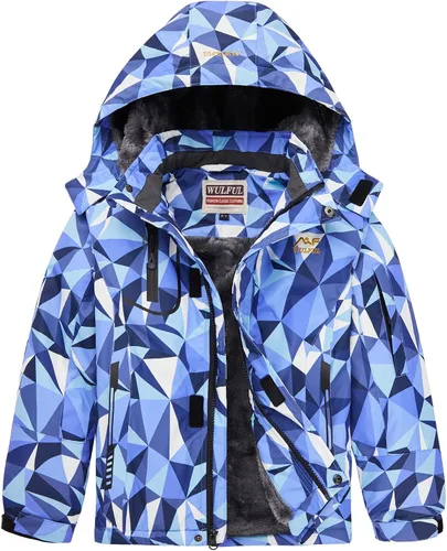 Vista 8 de WULFUL - Chaqueta impermeable de esquí para niño, con capucha, forro polar cálido, abrigo de nieve para el invierno Agua