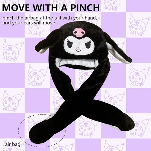 Vista 2 de Gorro de salto con orejas de Kawaii en movimiento, lindo gorro mullido de dibujos animados suave y cálido para el invierno, sombreros de felpa