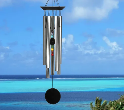 Vista 2 de Woodstock Chimes Colección Signature, campanilla de chakra Woodstock, grande (24 pulgadas), color negro, campanillas de viento Eastern Energies