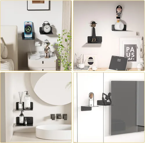 Vista 7 de Wisfame Estantes Flotantes Pequeños para Pared, Estantes de Pared de Metal de 5 Pulgadas - Instalación Adhesiva, Repisas de Exhibición Juego de 2
