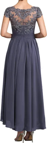 Vista 2 de Madre de los vestidos de novia vestido formal de noche alto y bajo vestido de encaje de invitados de boda vestido de novio apliques con cuentas