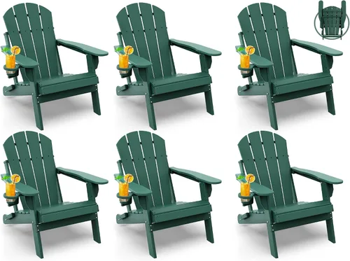 Vista 34 de GREENVINES Silla Plegable Adirondack Plástico HDPE Sillas para Fogata Todo Tiempo Portavasos Ártico para Terraza Patio Trasero Patio