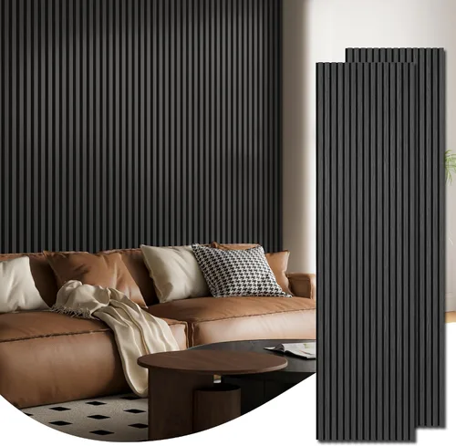 Vista 12 de Art3d Paquete de 2 paneles acústicos de listones de madera de 94.5 x 24 pulgadas para pared y techo - 31 pies cuadrados Panel acústico 3D estriado