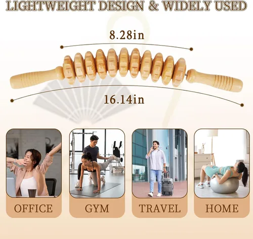 Vista 2 de Liitrton Herramientas de Masaje de Terapia de Madera, Rodillo de Masaje Curvo de Madera para Reducción de Celulitis y Tensión Muscular (Madera)