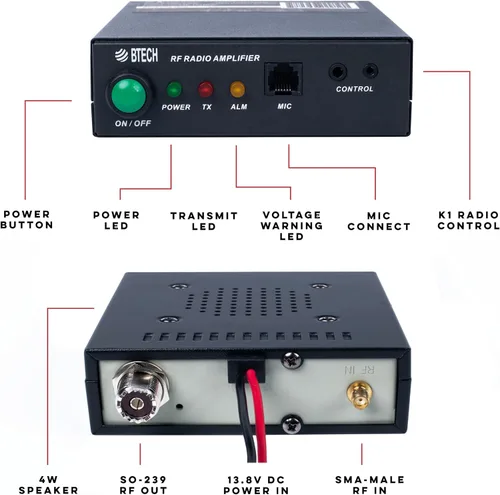 Vista 5 de BTECH AMP-U25D Amplificador Aumento de potencia de 20-40W para UHF (400-480MHz) Compatible con radios portátiles Amplifica modos analógicos