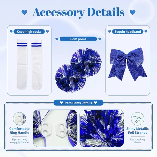 Vista 4 de lontakids Disfraces de animadora para niñas, vestidos de 4 piezas Azul