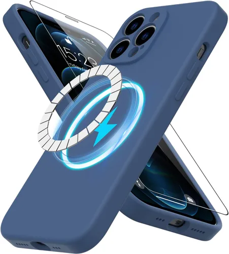 Vista 20 de DEENAKIN Funda magnética de silicona para iPhone 12 Pro con protector de pantalla, compatible con MagSafe, protección de cámara, funda protectora