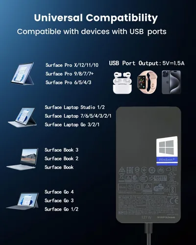 Vista 4 de Cargador de superficie de 127 W, cargador Microsoft Surface para Surface Book 1/2/3, Surface Laptop Studio, Surface Pro 3/4/5/6/7/7+/8/9/10/11