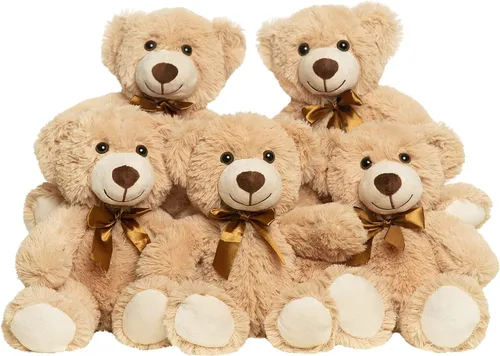 Vista 11 de Paquete de 5 osos de peluche a granel, juguetes de peluche, regalo para niños y novias, osos de peluche de 13.5 pulgadas para Navidad, San Valentín