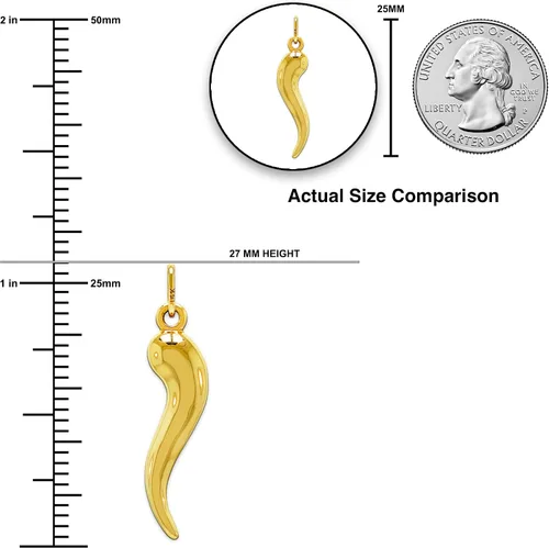 Vista 5 de CA CHARMAMERICA Gold Italian Horn Charm - 1410 Karat Solid Gold - Dangle Charm - Cornicello Charm Pendant