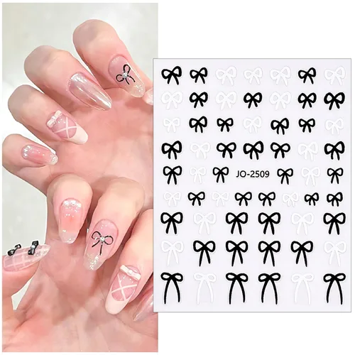 Vista 4 de CHANGAR Starlight - 6 hojas de calcomanías de uñas con lazo de estrella blanca y negra, suministros para mujeres y niñas, accesorios de manicura