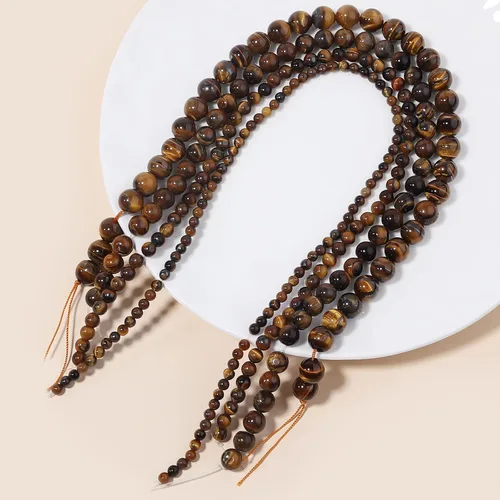Vista 4 de Cuentas redondas sueltas de ojo de tigre natural de 0.315 pulgadas (0.315 in), poder curativo para hacer joyas, pulseras y collares