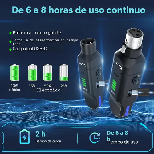 Vista 5 de JOYO Sistema de micrófono inalámbrico de 2.4 GHz, transmisor y receptor XLR de 4 canales, adaptador de micrófonos de condensador dinámico/alimentado