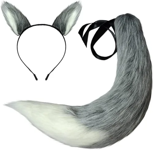 Vista 9 de Anime Wolf Fox/Cat - Cola de felpa de 25 pulgadas + 2 orejas de clip para Halloween Cosplay