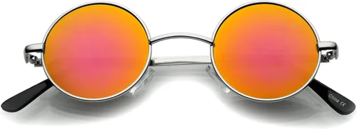 Vista 7 de Gafas de sol redondas de metal de 1.614 in, estilo retro de Lennon. Oro/azul.