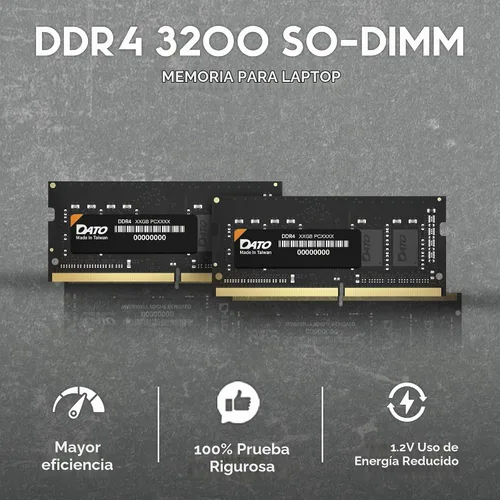 Vista 2 de DATO 8 GB RAM DDR4 3200 MHz PC4-25600 CL22 SODIMM 1.2 V 260 pines no ECC SODIMM Módulo de memoria para portátil Notebook