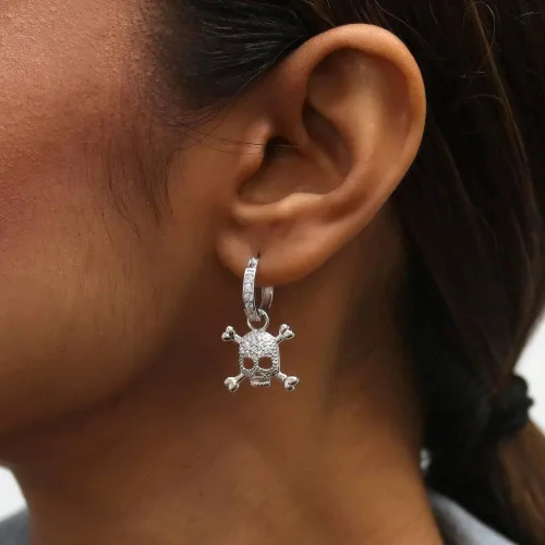 Vista 9 de BERRICLE Sterling Silver Cubic Zirconia Skull Dangle, Stud Earrings for Women – Trendy Gothic Sparkle