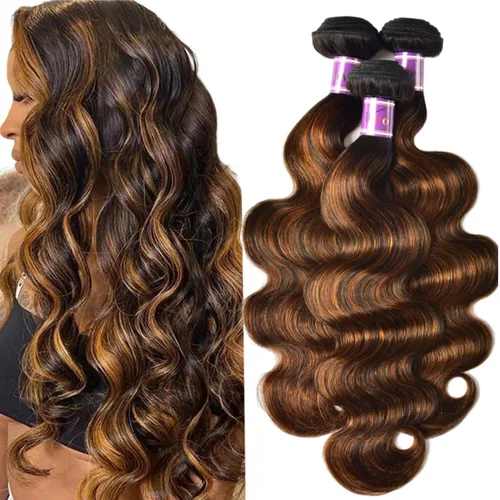 Vista 30 de UNICE - 3 extensiones de cabello humano ondulado marrón castaño ombre, brasileño, remy, 8, 10, 10 pulgadas, extensiones de cabello humano ondulado