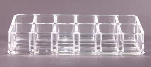 Vista 2 de Estuche de maquillaje acrílico transparente y lápiz labial o soporte para brochas con 12 compartimentos