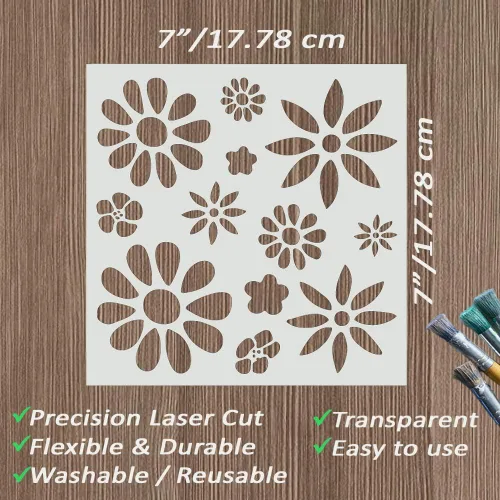 Vista 2 de DLY LIFESTYLE Plantilla Boho – Flores pequeñas – 7 x 7 pulgadas – Arte y manualidades – Lienzo, papel, tela, paredes, muebles