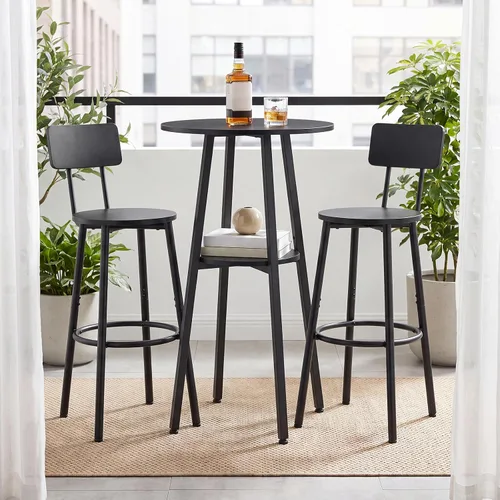 Vista 4 de HOOBRO 3 Pieces Round Bar Height Table and Chairs Set, Round Dining Table Set, Pub Table and Chairs for Small Space, 2 Tier Kitchen Table and Bar