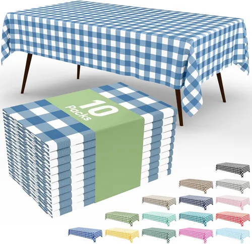 Vista 37 de Smiry Paquete de 3 Manteles Desechables de Cuadros Gingham Color Caqui - 54" x 72" Mantel de Plástico de Servicio Pesado, Cubiertas de Mesa