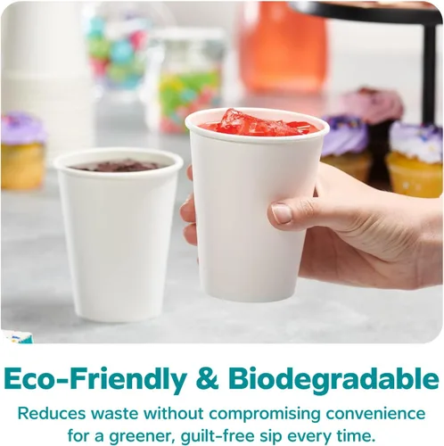 Vista 6 de GUSTO Vasos de papel blanco desechables de 12 oz [100 unidades] Tazas de café caliente Material ecológico, borde enrollado para tapas de 3.543 in
