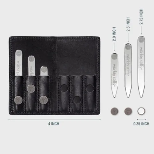 Vista 2 de Würkin Stiffs - Juego de collar magnético para viajes + espray protector de ropa surtido, funda tipo cartera de cuero negro, espray protector