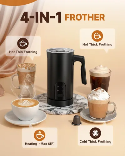 Vista 3 de Espumador de leche eléctrico, espumador de leche automático 4 en 1 y vaporizador de 11.8 onzas, máquina de espuma fría y caliente, calentador