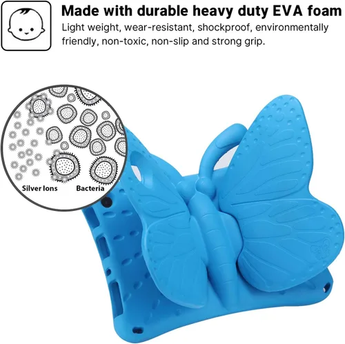 Vista 62 de FW Fire 7 - Funda para tablet para niños, Amazon Fire 7 2022, funda de mariposa con luz de atril, EVA, protección contra caídas, resistente, a