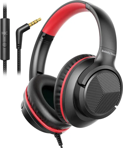 Vista 9 de Botesty Sound Auriculares con cable con micrófono, plegables sobre la oreja de 0.138 in con cable con cable de nailon sin enredos de 4.9 pies