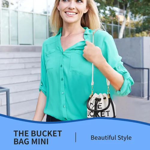 Vista 7 de JQAliMOVV The Bucket Bags para mujer, mini bolso de cuero con cierre de cordón cruzado