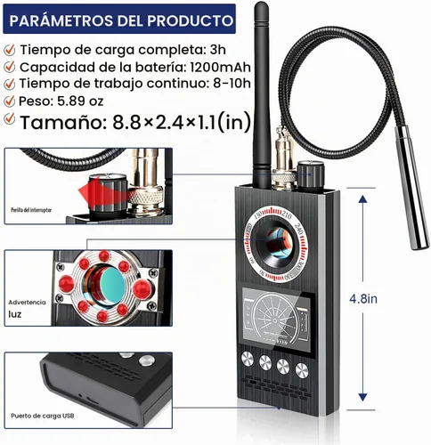 Vista 2 de Detector de señales RF inalámbrico antiespías. Detector de error de señal de cámara GPS. Detección. Rastreador de GPS. Cámara oculta. Dispositivo