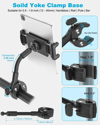 Vista 3 de Soporte de yugo para iPad, soporte para tableta de piloto de aviación de cuello de cisne, soporte giratorio de 360° con abrazadera resistente