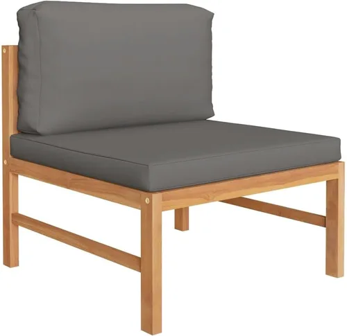 Vista 3 de 4-Piece Patio Lounge Set with Gray Cushions Solid Teak Wood Outdoor Furniture for Garden Balcony Porch Apartment Small Space