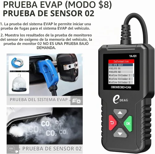 Vista 5 de Escáner EDIAG OBD2 YA-101 Lector de código de automóvil para comprobar la luz del motor, sensor O2 y prueba EVAP, modo de prueba de monitor a bordo