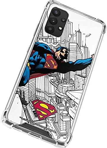Vista 2 de Skinit Funda transparente compatible con Galaxy A32 5G – Diseño oficial de DC Comics Superman Flying Over City Pose