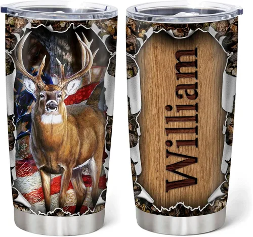Vista 11 de Hyturtle Regalos personalizados de caza para hombres, vaso de caza de ciervos, taza de café de viaje de 20 onzas, acero inoxidable, regalo del día