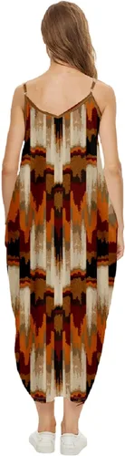 Vista 2 de SIAOMA Vestido largo de nativo americano con cuello en V y tiras indio nativo estampado 3D suelto vestido casual de verano