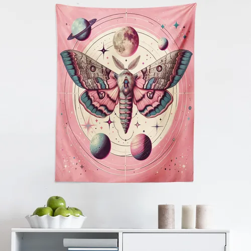 Vista 47 de Ambesonne Tapiz bohemio, diseño floral de bruja, luna y mariposa con adornos de mandala, decoración de tela para colgar en la pared para dormitorio