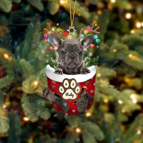 Vista 109 de Adornos personalizados de Pug cervatillo – Decoración personalizada para árbol de Navidad con patas de bolsillo de nieve